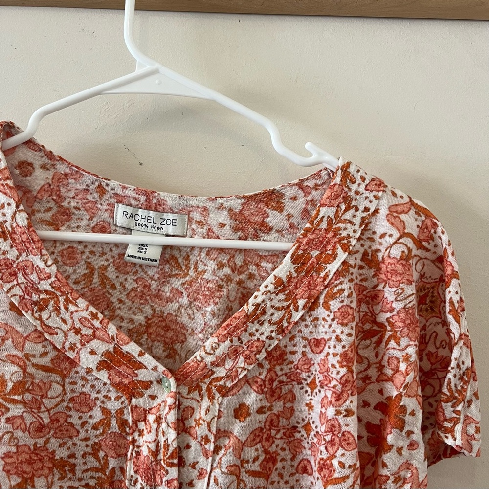 Rachel Zoe | linen floral orange buttoned top